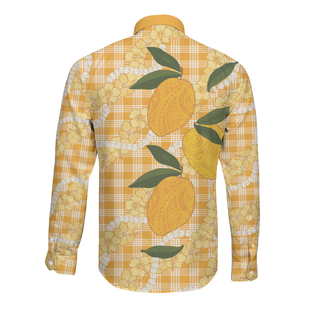 Alani Hawaiian Mango Palaka Long Sleeve Button Shirt Aloha Hibiscus Pikake Lei LT9 - Polynesian Pride