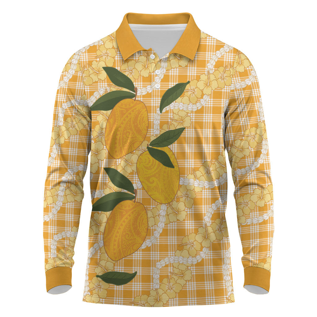 Alani Hawaiian Mango Palaka Long Sleeve Polo Shirt Aloha Hibiscus Pikake Lei LT9 Orange - Polynesian Pride