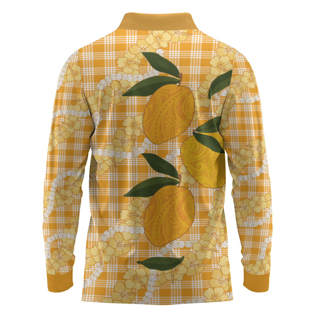 Alani Hawaiian Mango Palaka Long Sleeve Polo Shirt Aloha Hibiscus Pikake Lei LT9 - Polynesian Pride