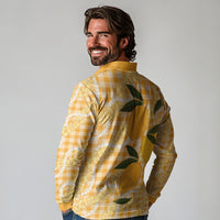 Alani Hawaiian Mango Palaka Long Sleeve Polo Shirt Aloha Hibiscus Pikake Lei LT9 - Polynesian Pride