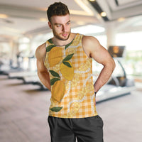 Alani Hawaiian Mango Palaka Men Tank Top Aloha Hibiscus Pikake Lei LT9 Orange - Polynesian Pride