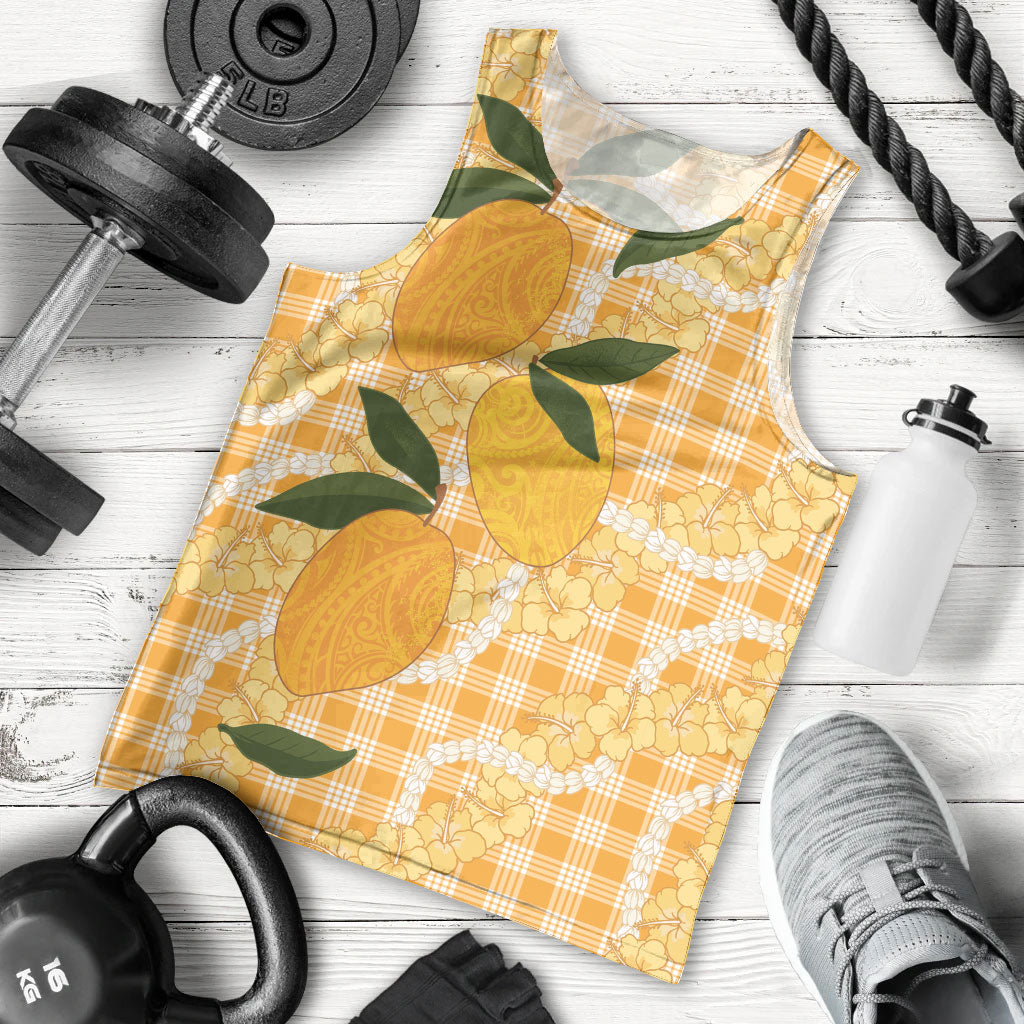 Alani Hawaiian Mango Palaka Men Tank Top Aloha Hibiscus Pikake Lei LT9 - Polynesian Pride