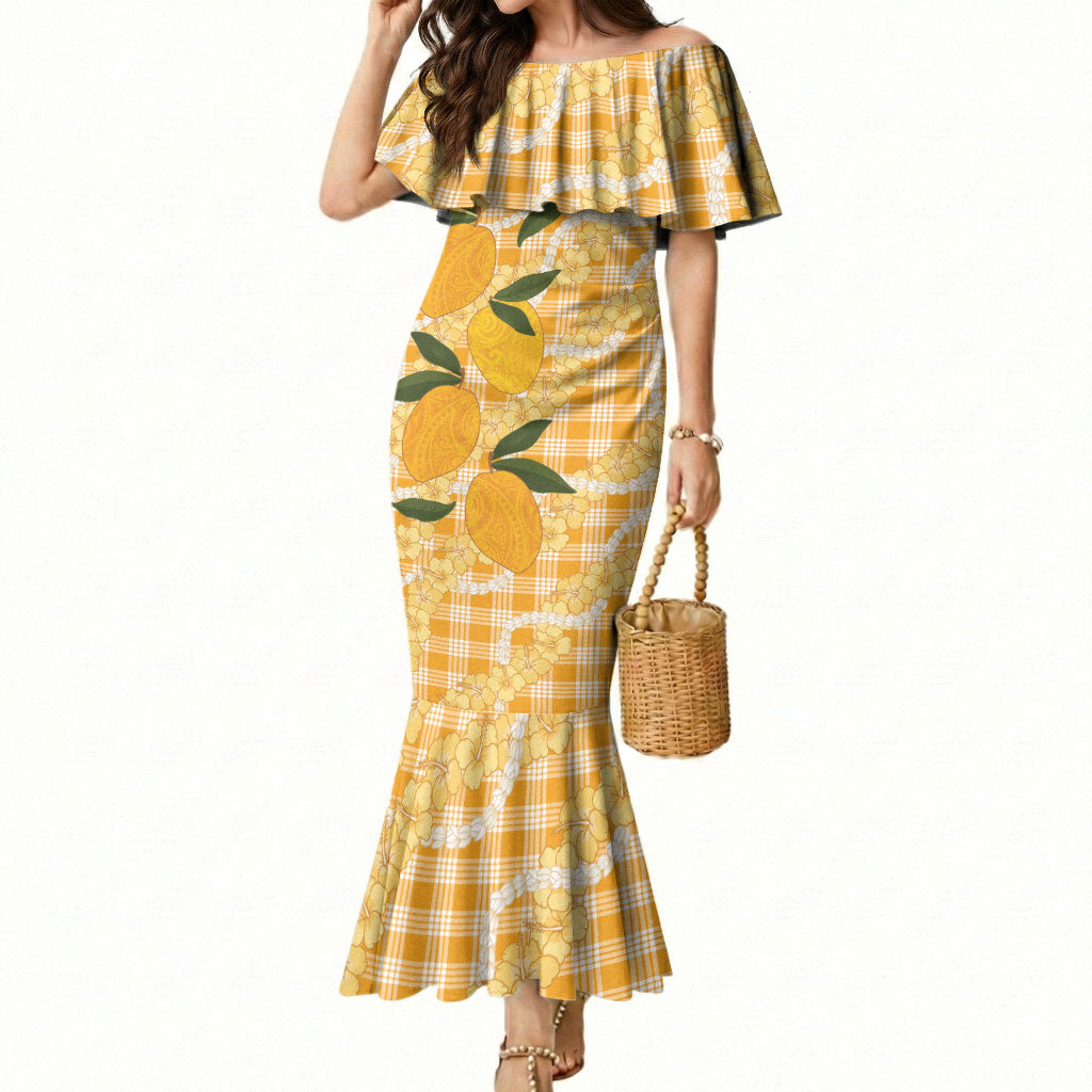 Alani Hawaiian Mango Palaka Mermaid Dress Aloha Hibiscus Pikake Lei LT9 Women Orange - Polynesian Pride