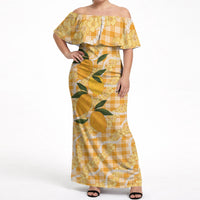 Alani Hawaiian Mango Palaka Off Shoulder Maxi Dress Aloha Hibiscus Pikake Lei LT9 Women Orange - Polynesian Pride