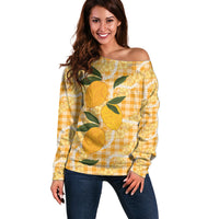 Alani Hawaiian Mango Palaka Off Shoulder Sweater Aloha Hibiscus Pikake Lei LT9 Women Orange - Polynesian Pride