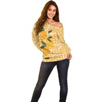 Alani Hawaiian Mango Palaka Off Shoulder Sweater Aloha Hibiscus Pikake Lei LT9 - Polynesian Pride