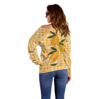 Alani Hawaiian Mango Palaka Off Shoulder Sweater Aloha Hibiscus Pikake Lei LT9 - Polynesian Pride