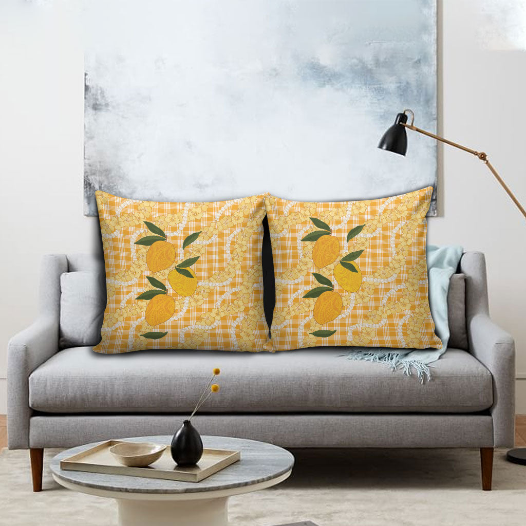 Alani Hawaiian Mango Palaka Pillow Cover Aloha Hibiscus Pikake Lei LT9 - Polynesian Pride
