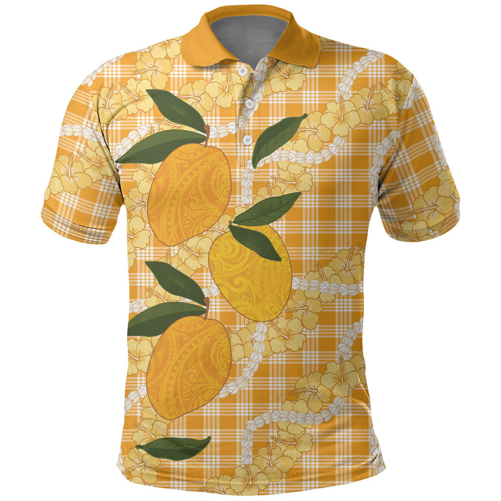 Alani Hawaiian Mango Palaka Polo Shirt Aloha Hibiscus Pikake Lei LT9 Orange - Polynesian Pride