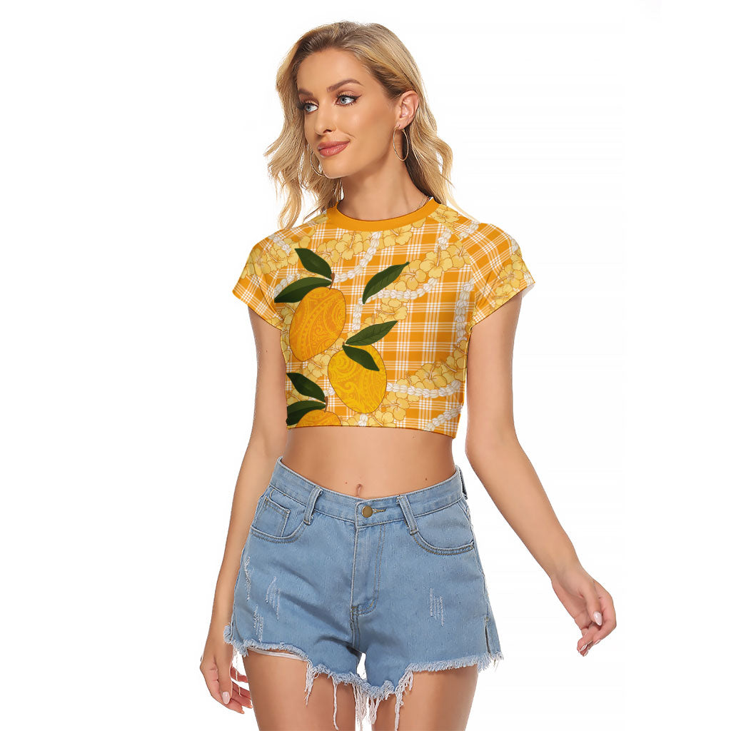 Alani Hawaiian Mango Palaka Raglan Cropped T Shirt Aloha Hibiscus Pikake Lei LT9 Female Orange - Polynesian Pride