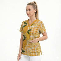 Alani Hawaiian Mango Palaka Scrub Top Aloha Hibiscus Pikake Lei LT9 - Polynesian Pride