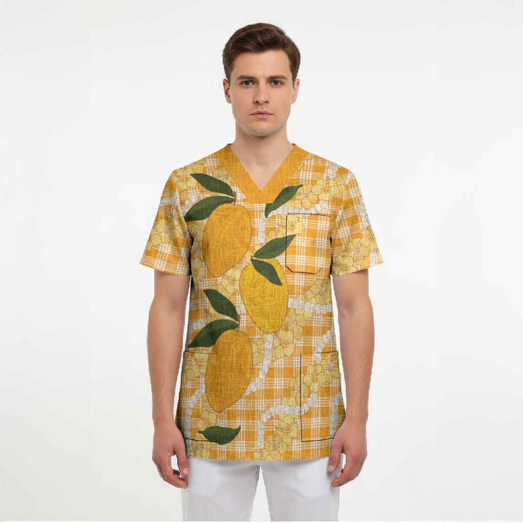Alani Hawaiian Mango Palaka Scrub Top Aloha Hibiscus Pikake Lei LT9 - Polynesian Pride