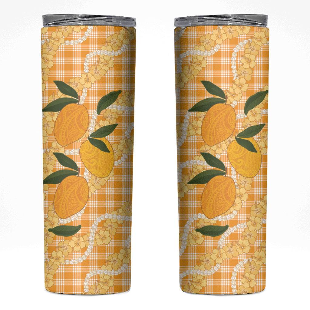 Alani Hawaiian Mango Palaka Skinny Tumbler Aloha Hibiscus Pikake Lei LT9 Orange - Polynesian Pride