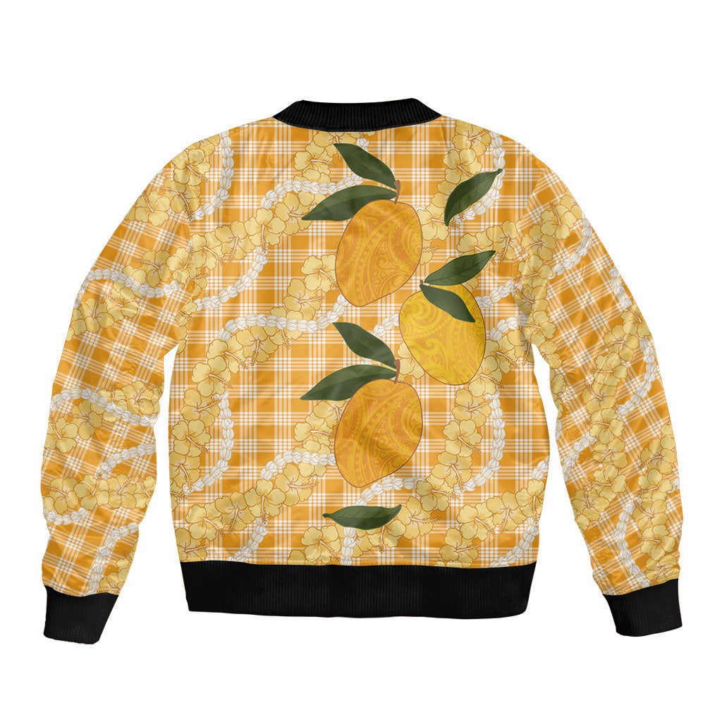 Alani Hawaiian Mango Palaka Sleeve Zip Bomber Jacket Aloha Hibiscus Pikake Lei LT9 - Polynesian Pride