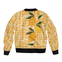 Alani Hawaiian Mango Palaka Sleeve Zip Bomber Jacket Aloha Hibiscus Pikake Lei LT9 - Polynesian Pride
