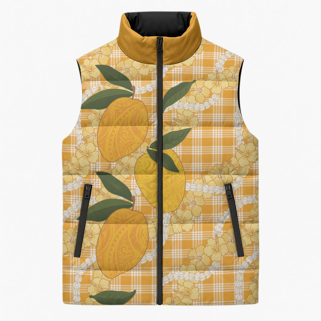 Alani Hawaiian Mango Palaka Sleeveless Puffer Jacket Aloha Hibiscus Pikake Lei LT9 Unisex Orange - Polynesian Pride