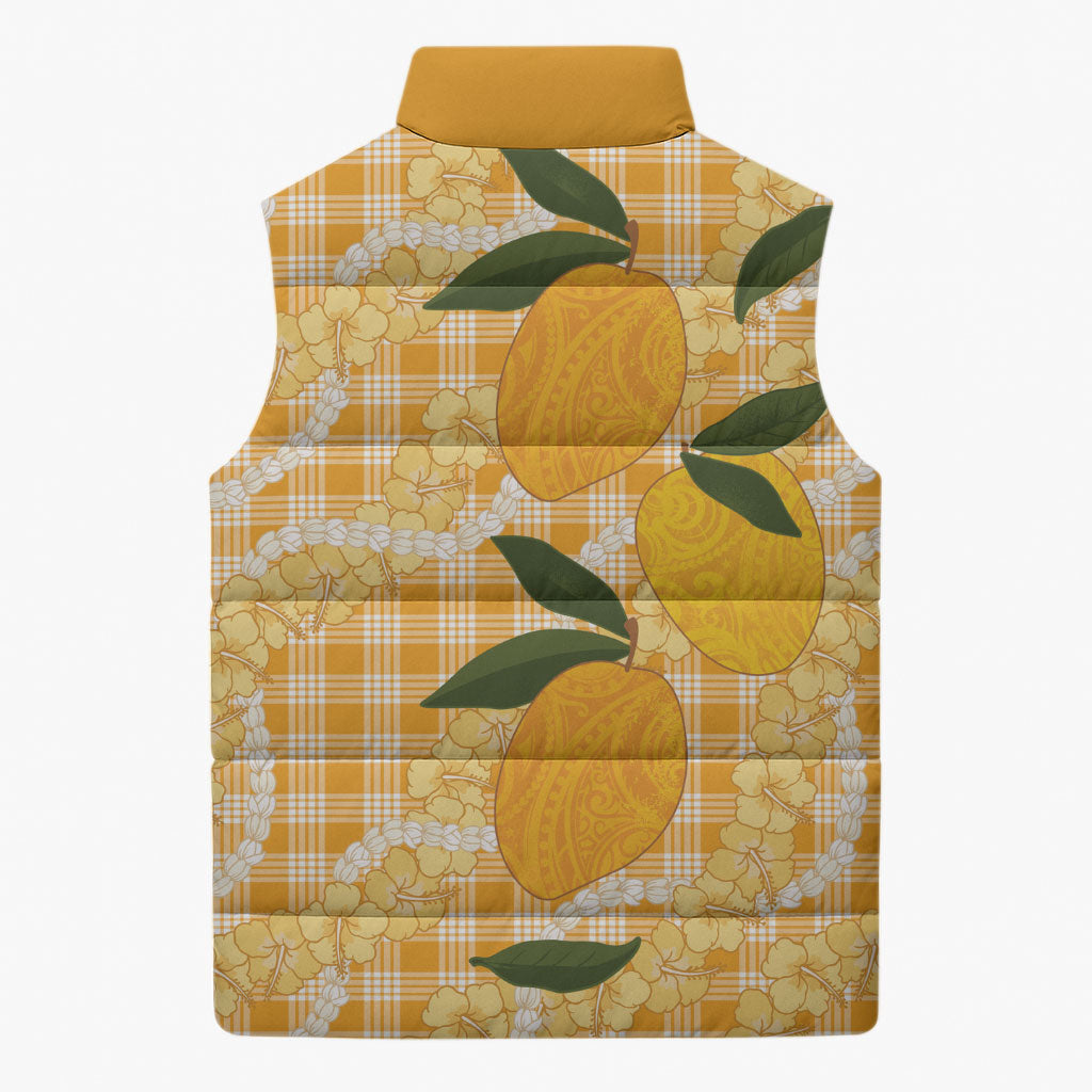 Alani Hawaiian Mango Palaka Sleeveless Puffer Jacket Aloha Hibiscus Pikake Lei LT9 - Polynesian Pride