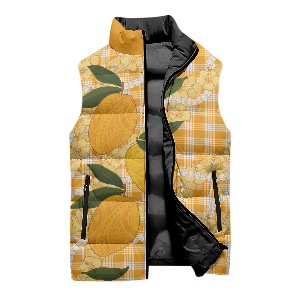 Alani Hawaiian Mango Palaka Sleeveless Puffer Jacket Aloha Hibiscus Pikake Lei LT9 - Polynesian Pride