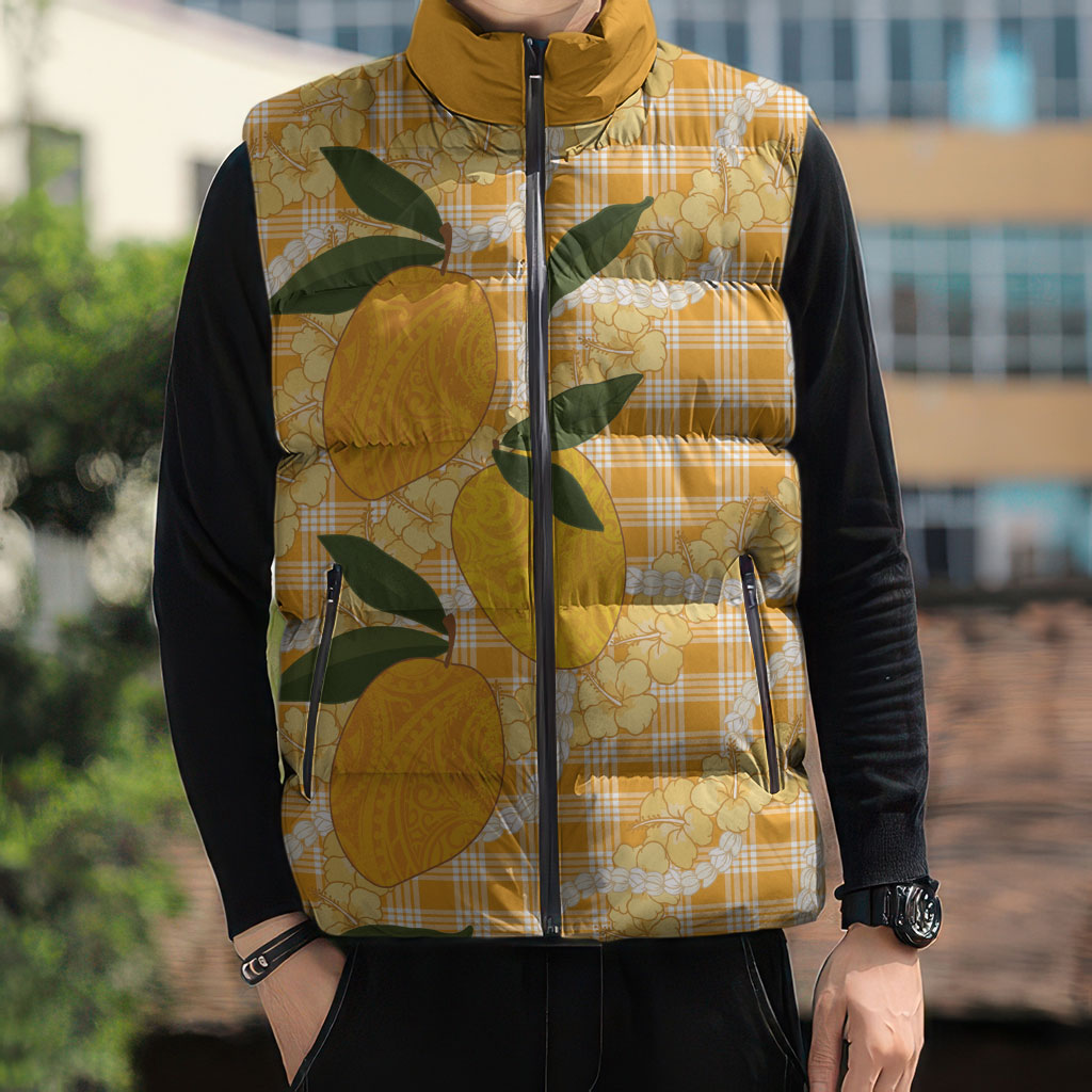 Alani Hawaiian Mango Palaka Sleeveless Puffer Jacket Aloha Hibiscus Pikake Lei LT9 - Polynesian Pride