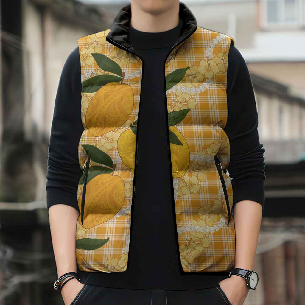 Alani Hawaiian Mango Palaka Sleeveless Puffer Jacket Aloha Hibiscus Pikake Lei LT9 - Polynesian Pride