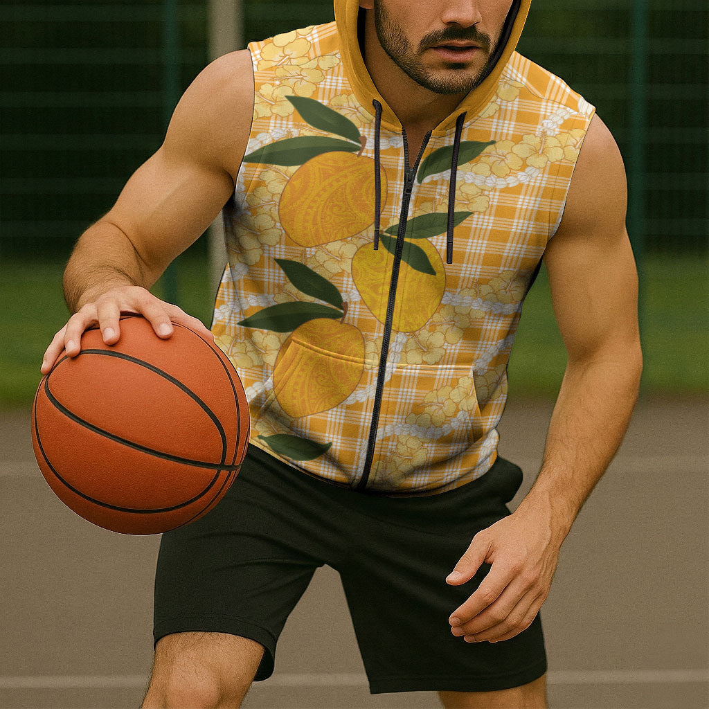 Alani Hawaiian Mango Palaka Sleeveless Zip Hoodie Aloha Hibiscus Pikake Lei LT9 - Polynesian Pride
