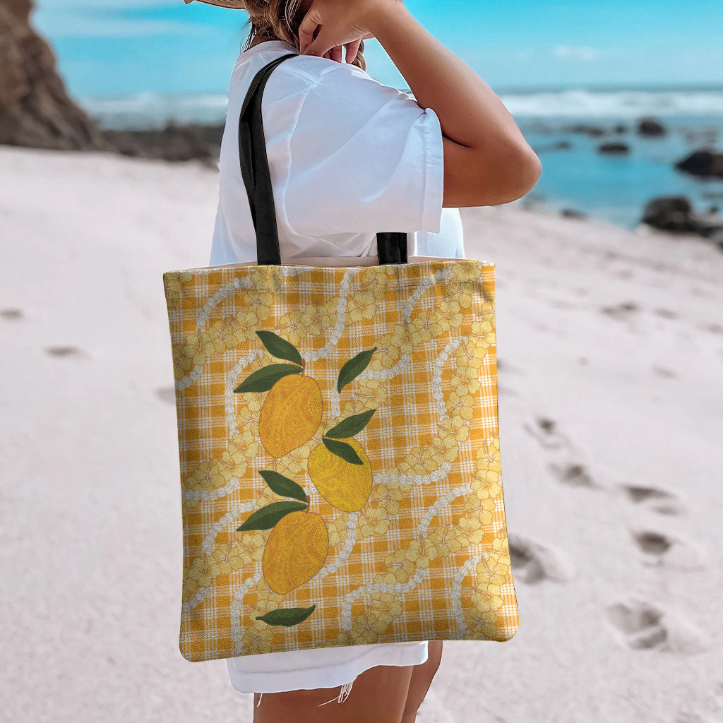 Alani Hawaiian Mango Palaka Tote Bag Aloha Hibiscus Pikake Lei LT9 - Polynesian Pride