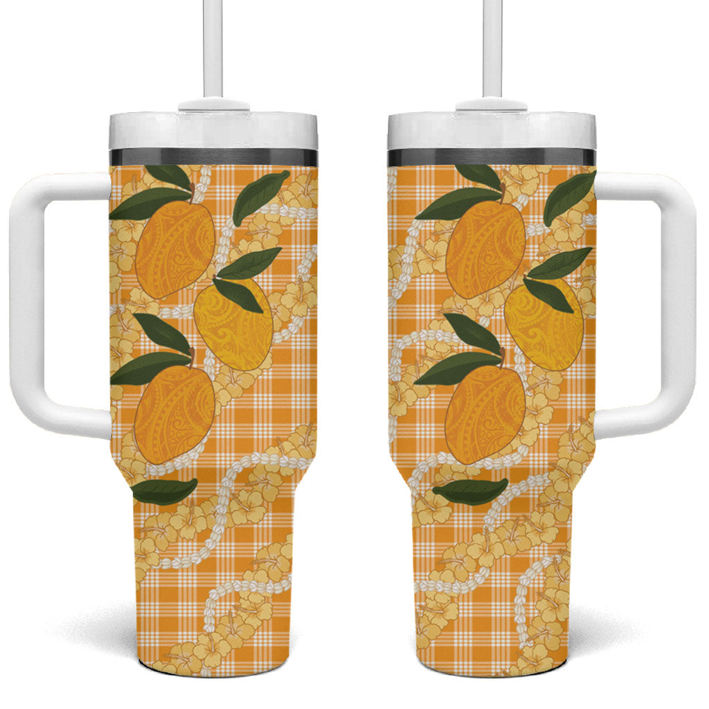 Alani Hawaiian Mango Palaka Tumbler With Handle Aloha Hibiscus Pikake Lei LT9 One Size: 40 oz Orange - Polynesian Pride