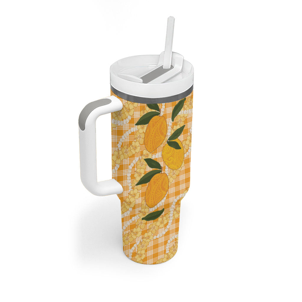 Alani Hawaiian Mango Palaka Tumbler With Handle Aloha Hibiscus Pikake Lei LT9 - Polynesian Pride