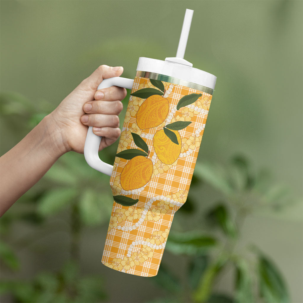 Alani Hawaiian Mango Palaka Tumbler With Handle Aloha Hibiscus Pikake Lei LT9 - Polynesian Pride