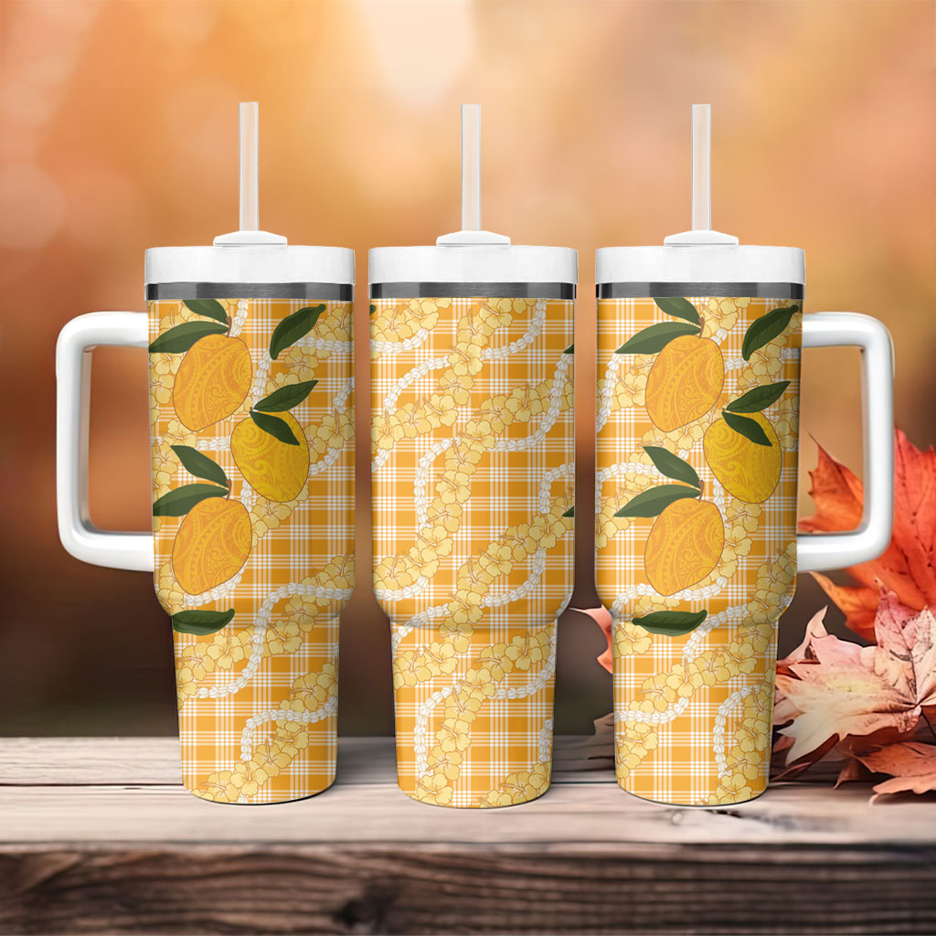 Alani Hawaiian Mango Palaka Tumbler With Handle Aloha Hibiscus Pikake Lei LT9 - Polynesian Pride