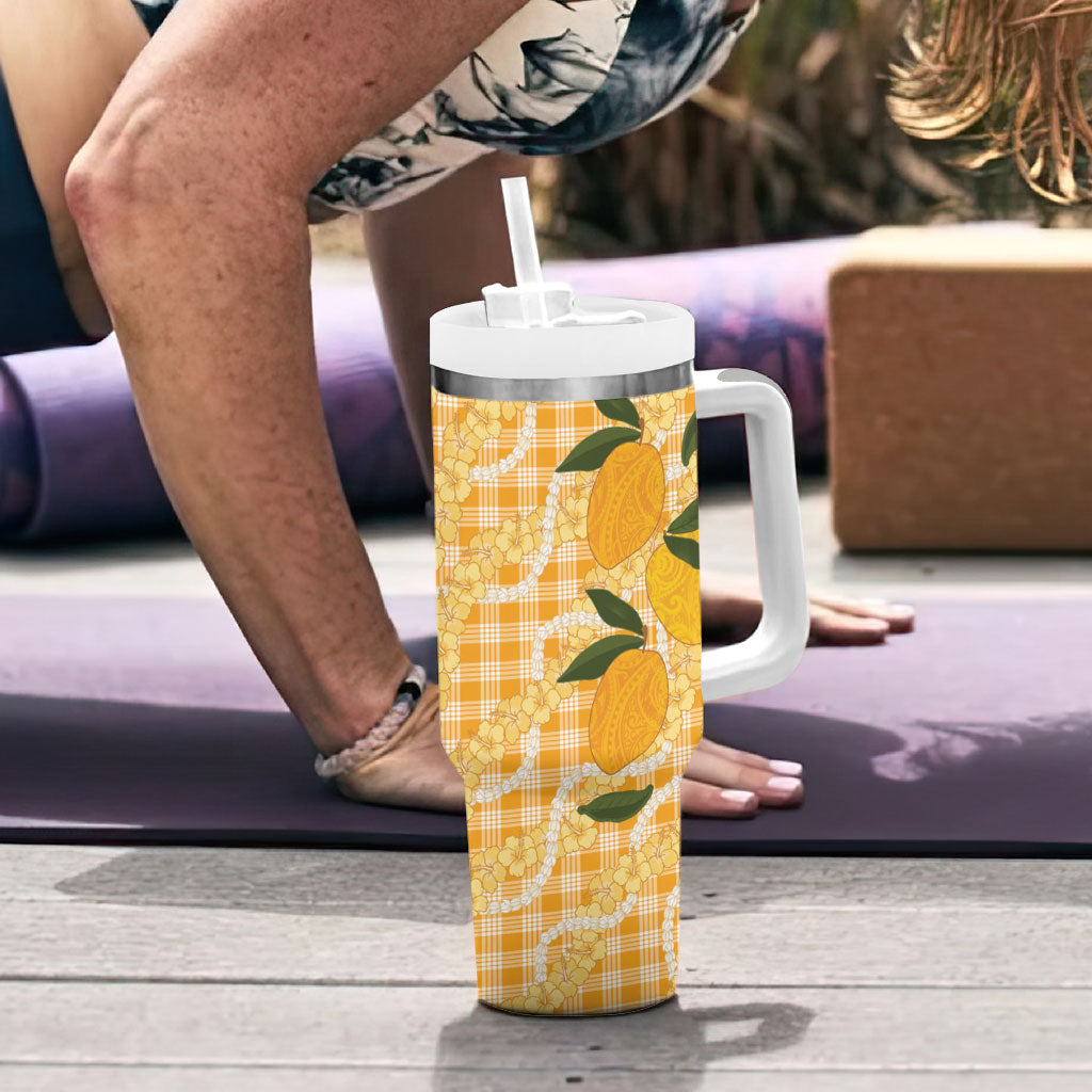 Alani Hawaiian Mango Palaka Tumbler With Handle Aloha Hibiscus Pikake Lei LT9 - Polynesian Pride