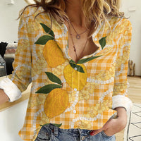 Alani Hawaiian Mango Palaka Women Casual Shirt Aloha Hibiscus Pikake Lei LT9 Female Orange - Polynesian Pride