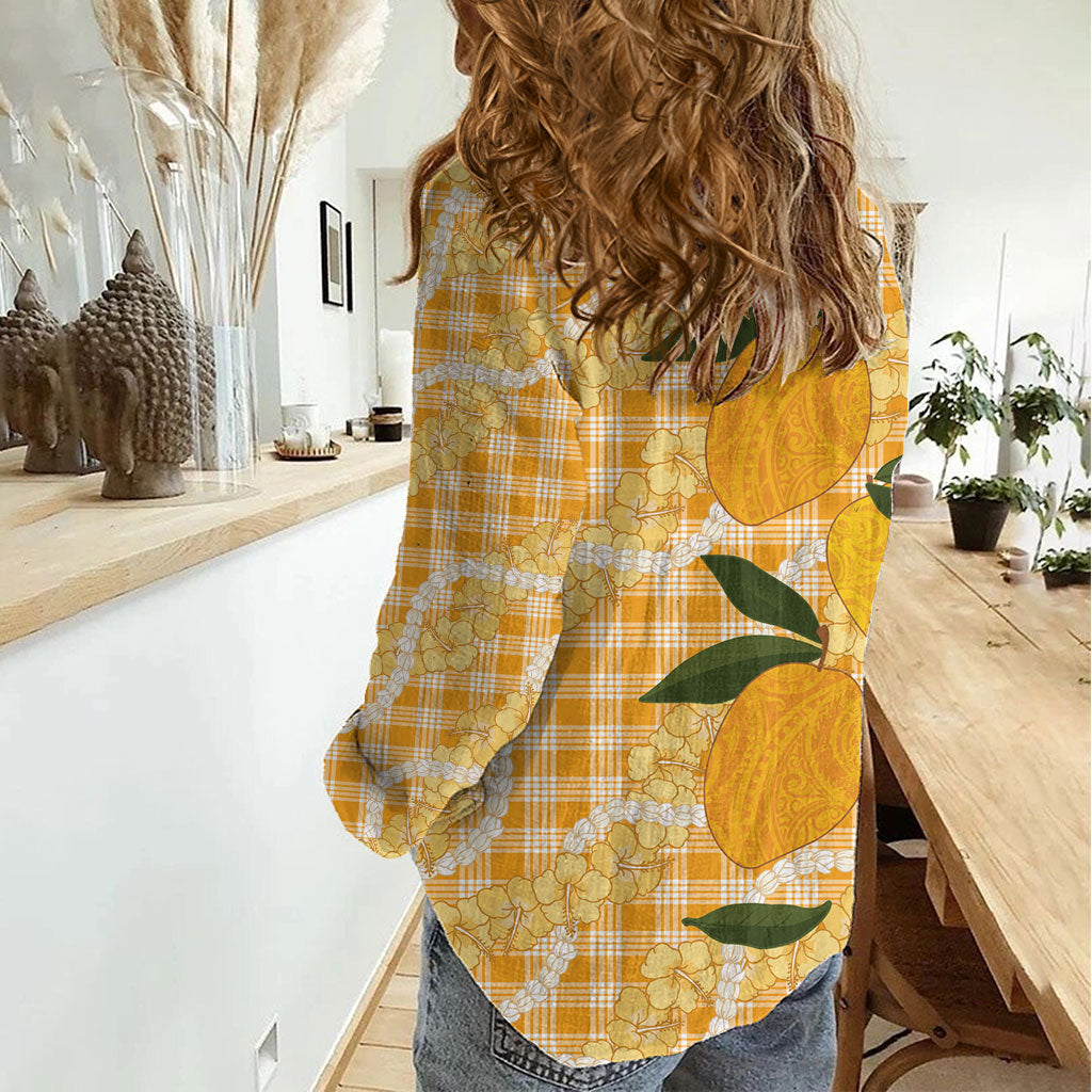 Alani Hawaiian Mango Palaka Women Casual Shirt Aloha Hibiscus Pikake Lei LT9 - Polynesian Pride