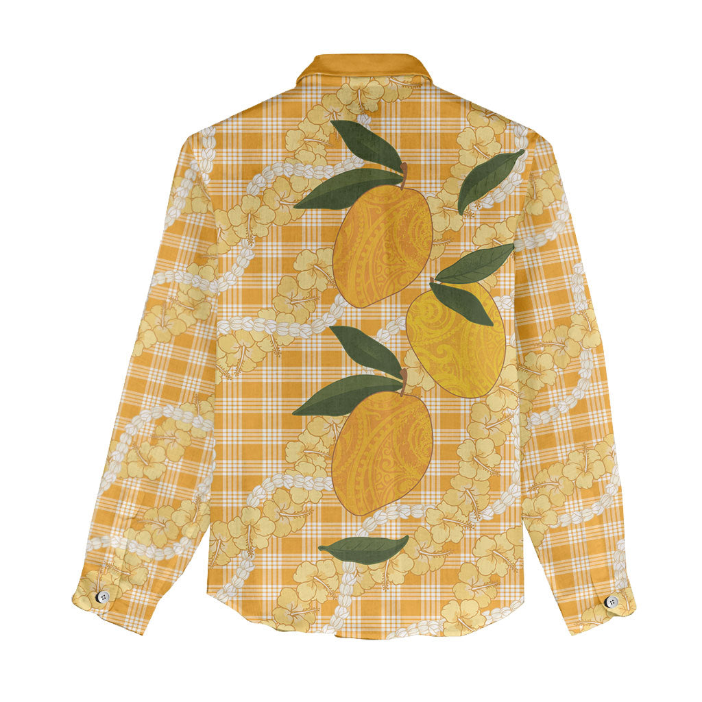 Alani Hawaiian Mango Palaka Women Casual Shirt Aloha Hibiscus Pikake Lei LT9 - Polynesian Pride