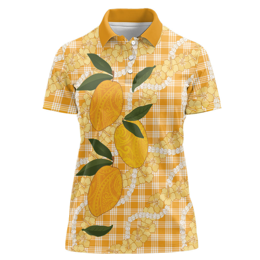Alani Hawaiian Mango Palaka Women Polo Shirt Aloha Hibiscus Pikake Lei LT9 Female Orange - Polynesian Pride