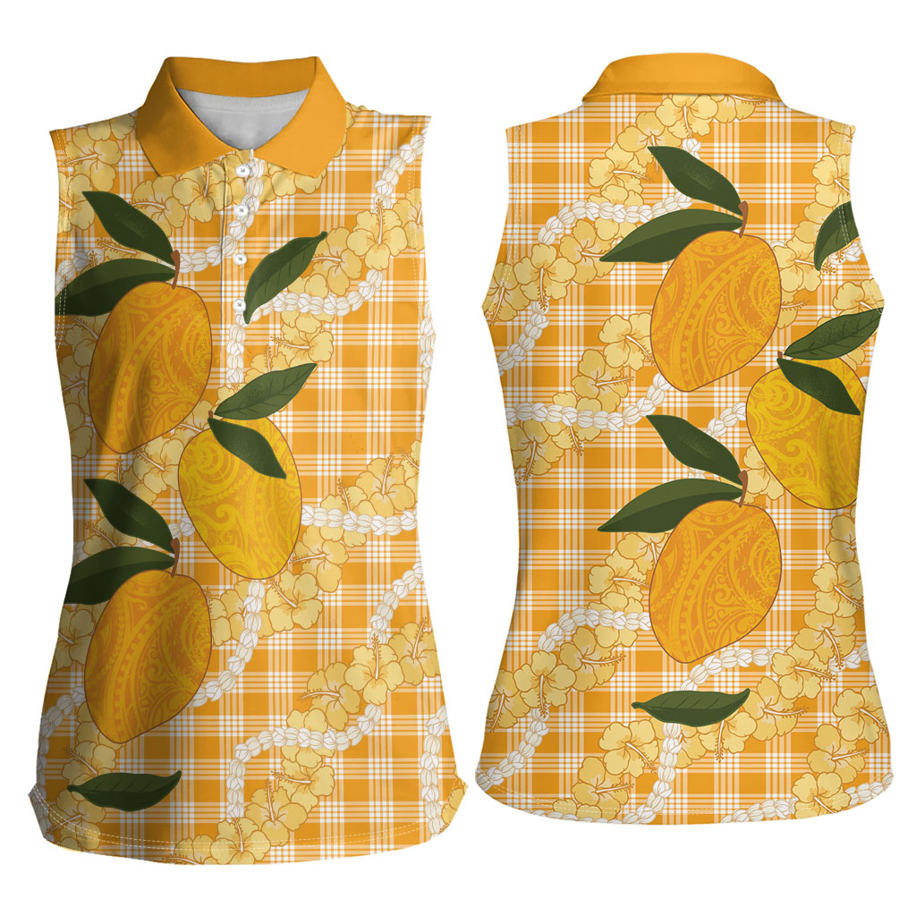Alani Hawaiian Mango Palaka Women Sleeveless Polo Shirt Aloha Hibiscus Pikake Lei LT9 - Polynesian Pride