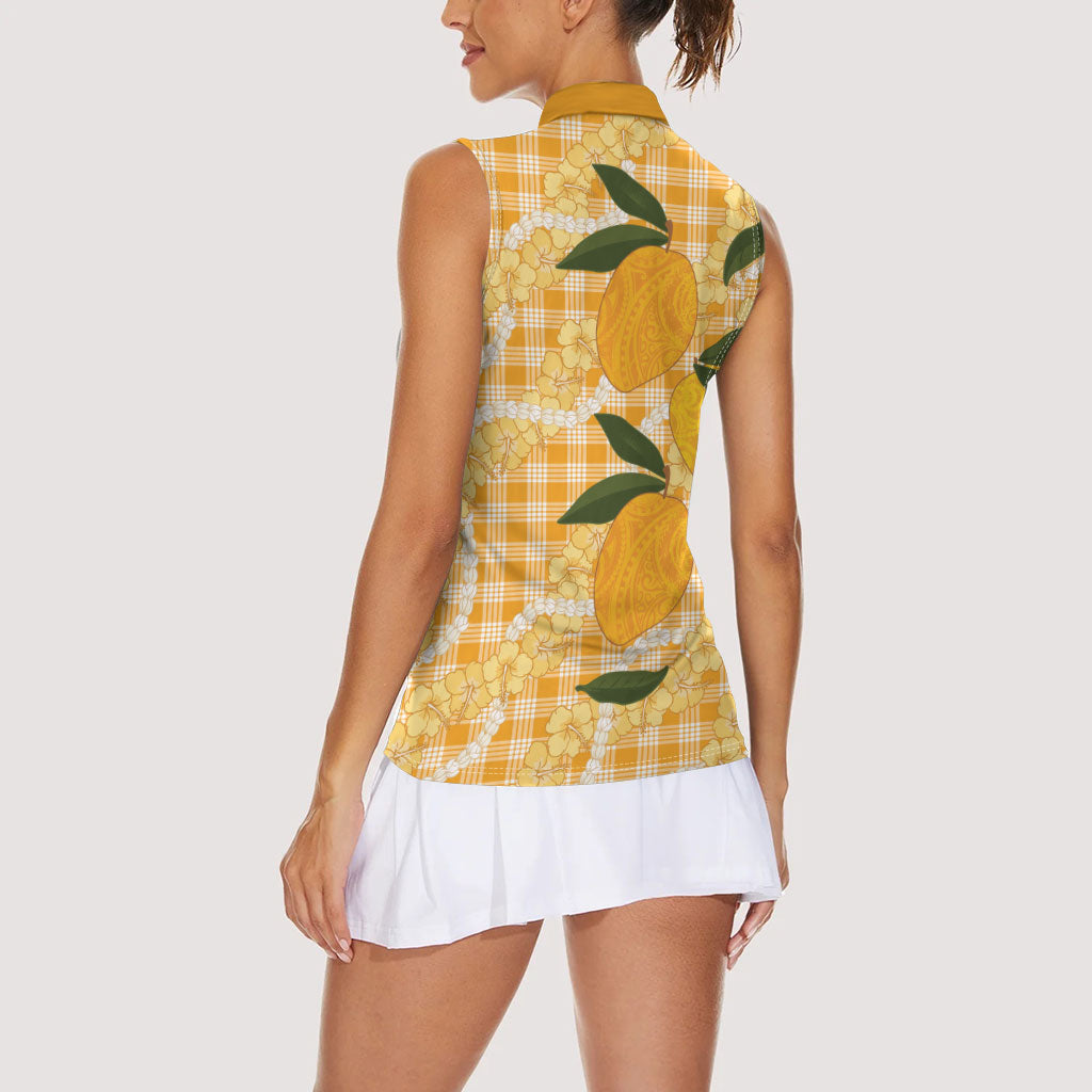 Alani Hawaiian Mango Palaka Women Sleeveless Polo Shirt Aloha Hibiscus Pikake Lei LT9 - Polynesian Pride