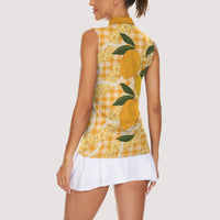 Alani Hawaiian Mango Palaka Women Sleeveless Polo Shirt Aloha Hibiscus Pikake Lei LT9 - Polynesian Pride
