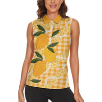 Alani Hawaiian Mango Palaka Women Sleeveless Polo Shirt Aloha Hibiscus Pikake Lei LT9 - Polynesian Pride