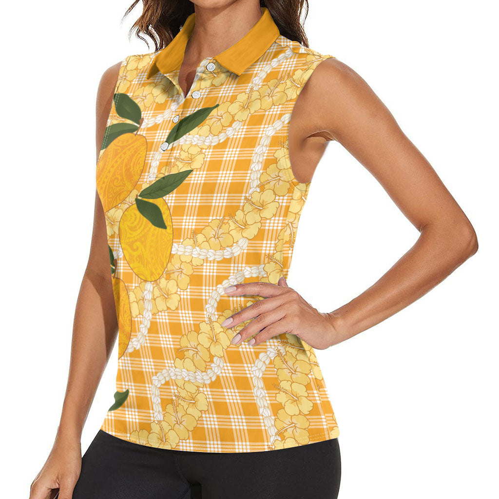 Alani Hawaiian Mango Palaka Women Sleeveless Polo Shirt Aloha Hibiscus Pikake Lei LT9 - Polynesian Pride