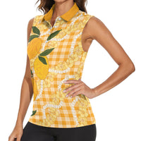 Alani Hawaiian Mango Palaka Women Sleeveless Polo Shirt Aloha Hibiscus Pikake Lei LT9 - Polynesian Pride
