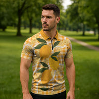 Alani Hawaiian Mango Palaka Zipper Polo Shirt Aloha Hibiscus Pikake Lei LT9 - Polynesian Pride