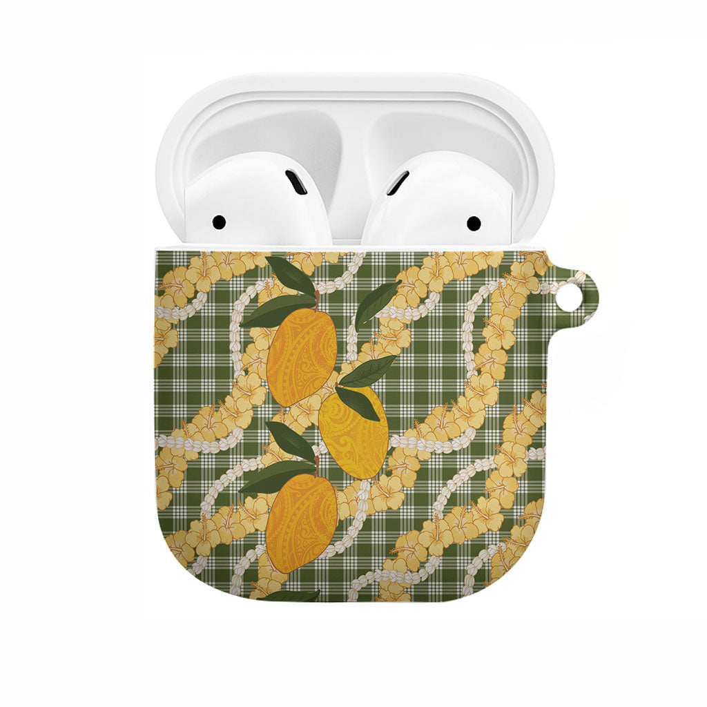 Uliuli Ahiahia Hawaiian Mango Palaka AirPods Case Aloha Hibiscus Pikake Lei LT9 Sage Green - Polynesian Pride