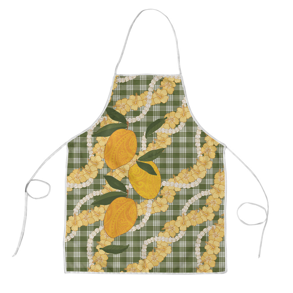 Uliuli Ahiahia Hawaiian Mango Palaka Apron Aloha Hibiscus Pikake Lei LT9 Sage Green - Polynesian Pride