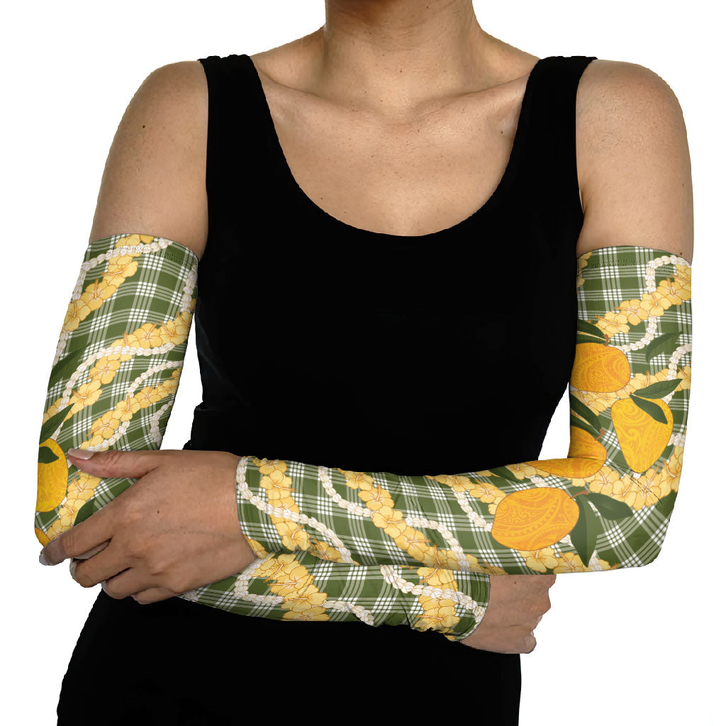 Uliuli Ahiahia Hawaiian Mango Palaka Arm Sleeves Aloha Hibiscus Pikake Lei LT9 - Polynesian Pride