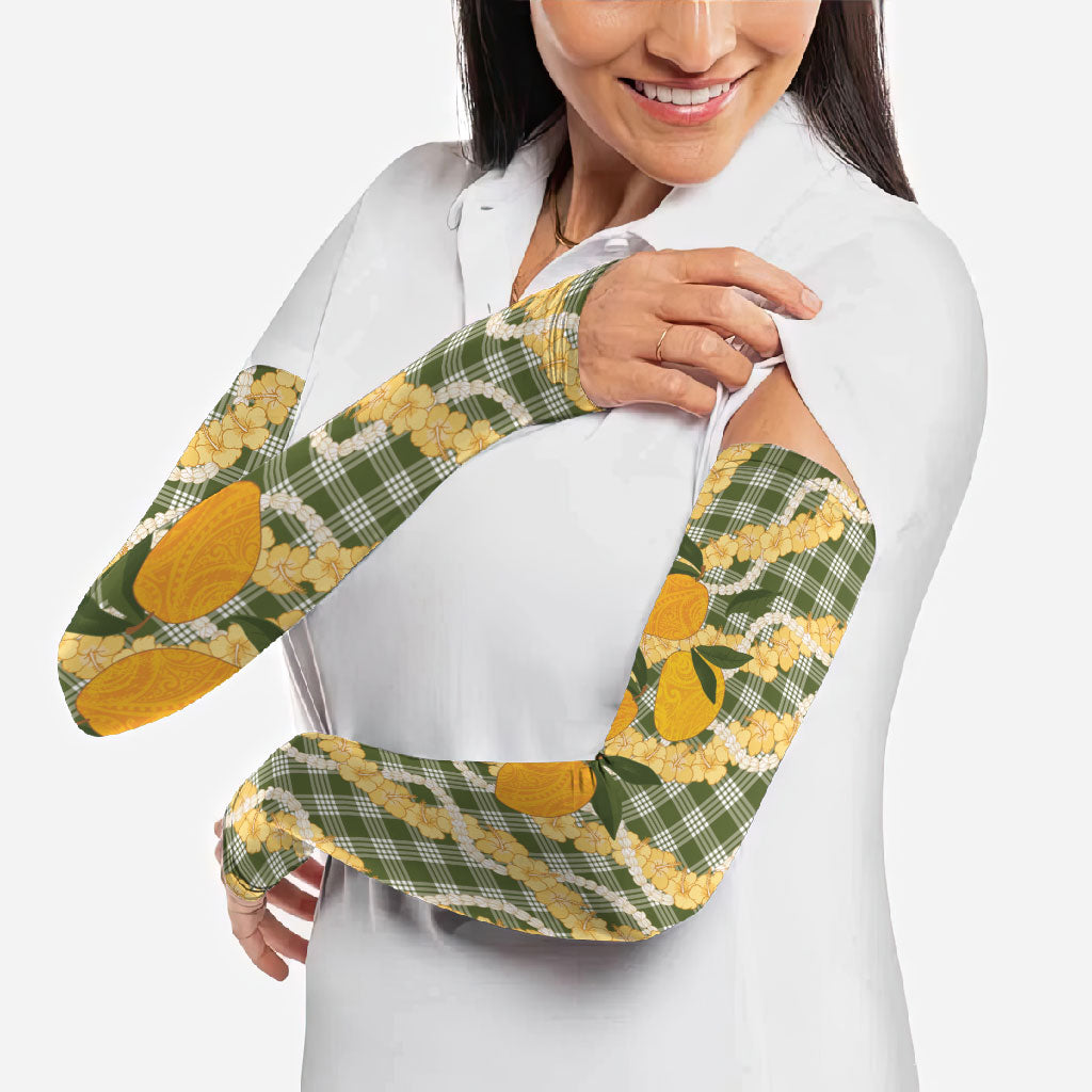 Uliuli Ahiahia Hawaiian Mango Palaka Arm Sleeves Aloha Hibiscus Pikake Lei LT9 - Polynesian Pride