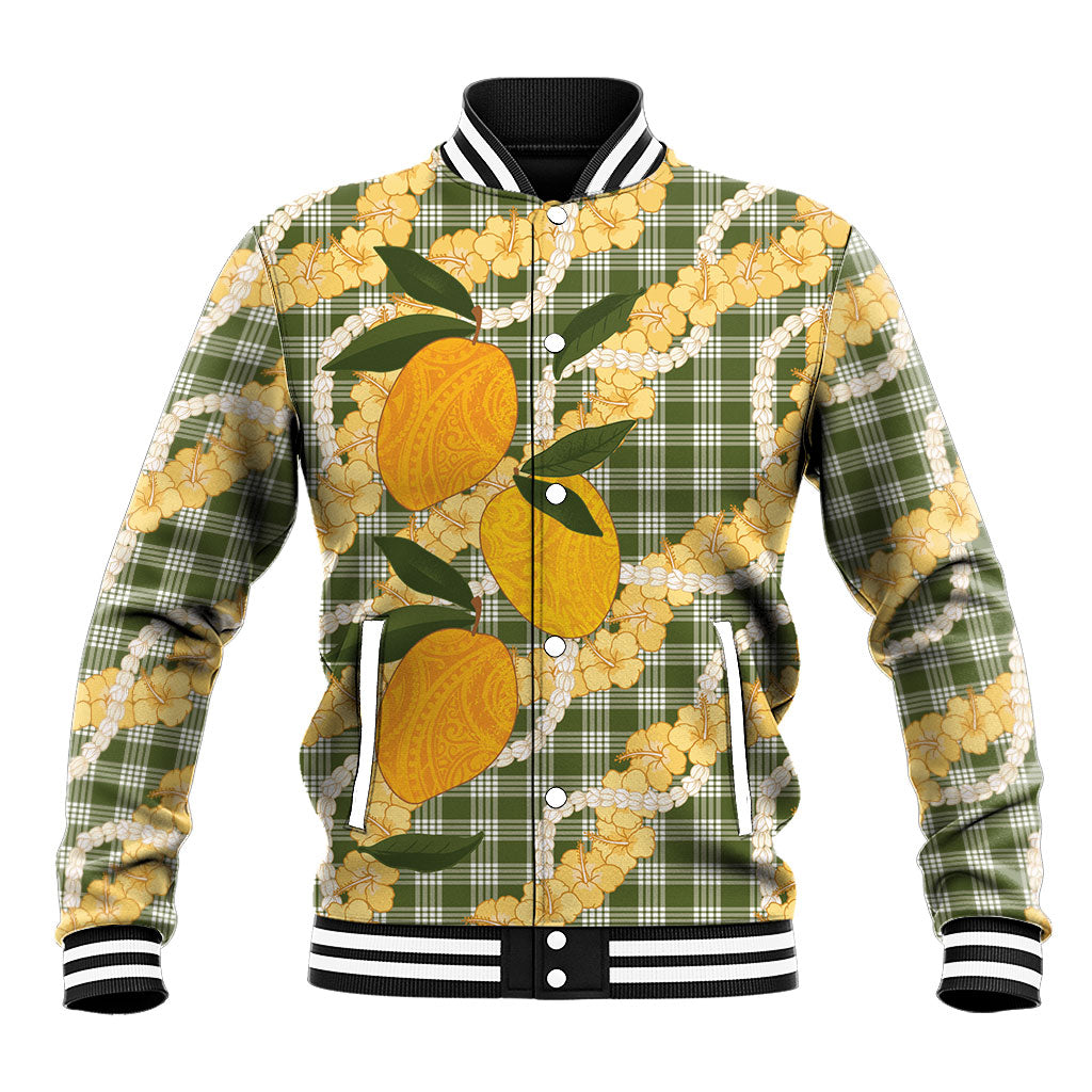 Uliuli Ahiahia Hawaiian Mango Palaka Baseball Jacket Aloha Hibiscus Pikake Lei LT9 Unisex Sage Green - Polynesian Pride