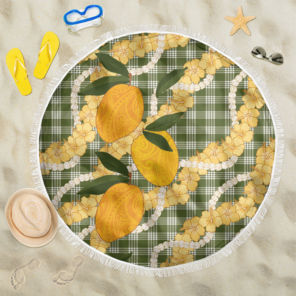Uliuli Ahiahia Hawaiian Mango Palaka Beach Blanket Aloha Hibiscus Pikake Lei LT9 One Size 150cm Sage Green - Polynesian Pride
