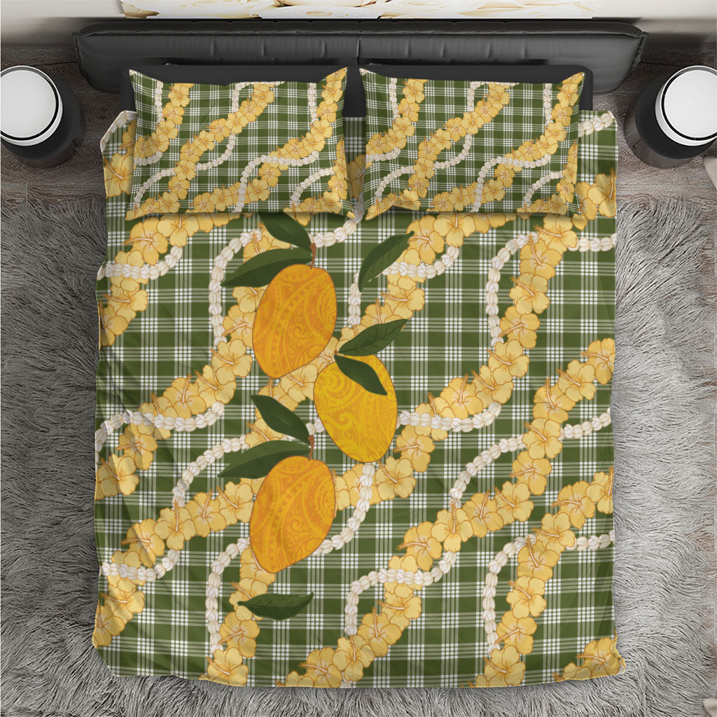 Uliuli Ahiahia Hawaiian Mango Palaka Bedding Set Aloha Hibiscus Pikake Lei LT9 Sage Green - Polynesian Pride