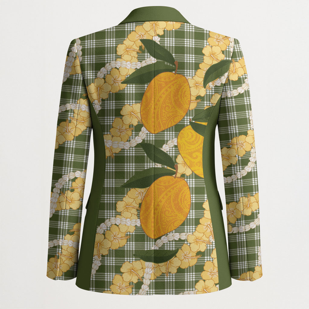 Uliuli Ahiahia Hawaiian Mango Palaka Blazer Aloha Hibiscus Pikake Lei LT9 - Polynesian Pride